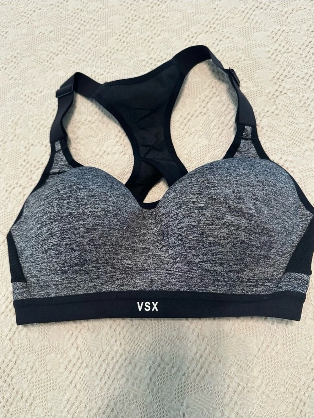 Victoria's Secret VSX Sport Heathered Black & Gray Racerback Sports Bra 32C - Picture 6 of 9